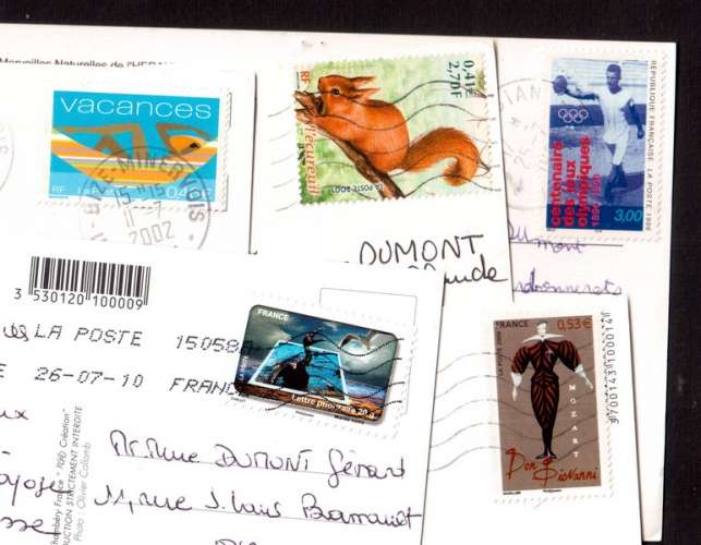 France lot de 5 CP avec timbres tous différents