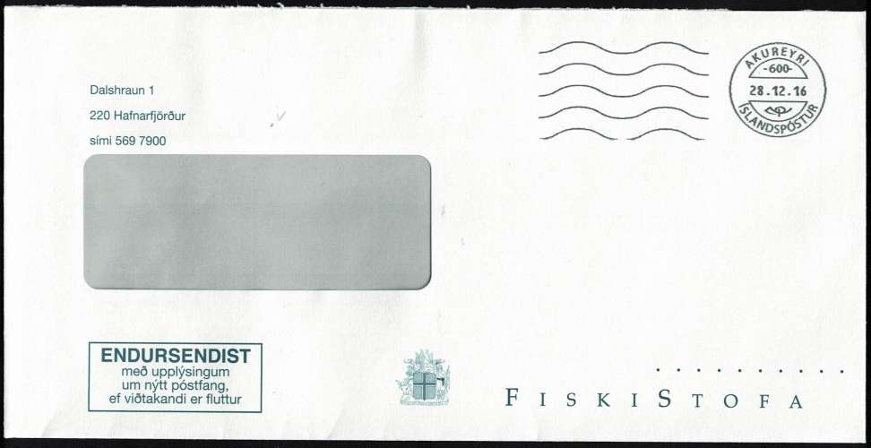 Islande EMA Empreinte Postmark Enveloppe Fiskistofa