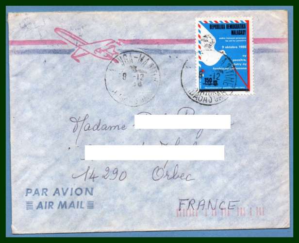 Madagascar lettre N° PA 191 > France colombe