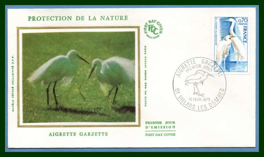  FDC soie N° 1820 Aigrette 1975 Villars les Dombes