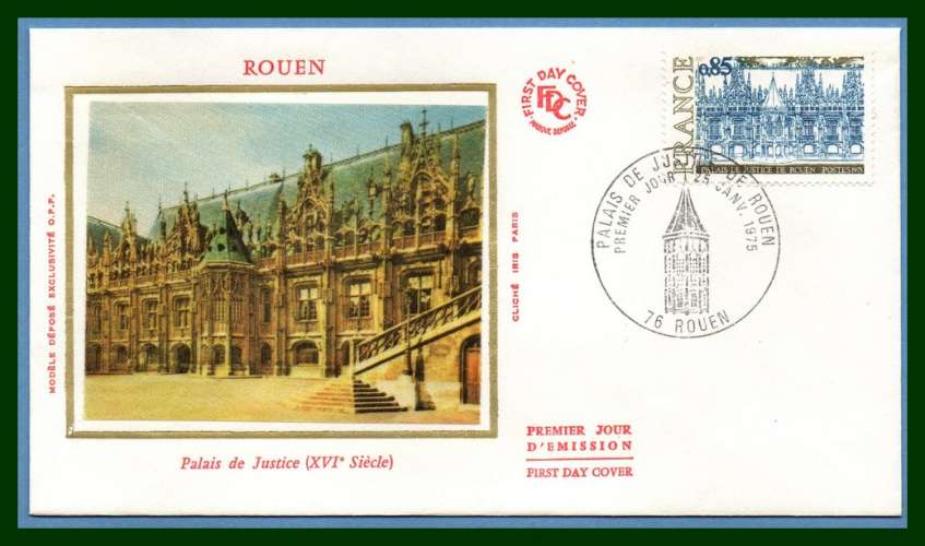  FDC soie N° 1806 Palais de Justice Rouen 1975