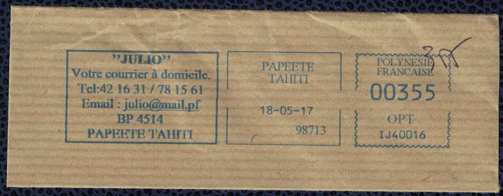 Tahiti EMA Empreinte Postmark Julio Votre courrier à domicile