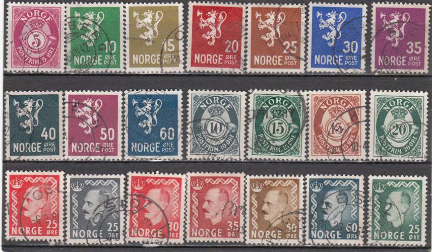 Norvège  lot de 21 timbres oblitérés