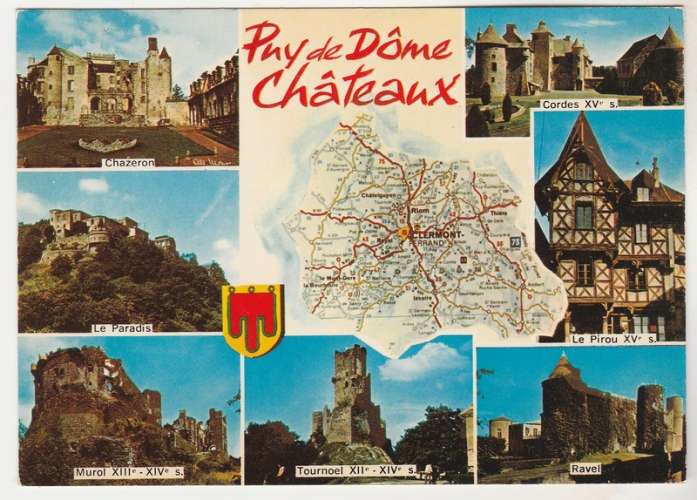 cpm Puy-de-Dôme Châteaux  carte , multivues, blason 