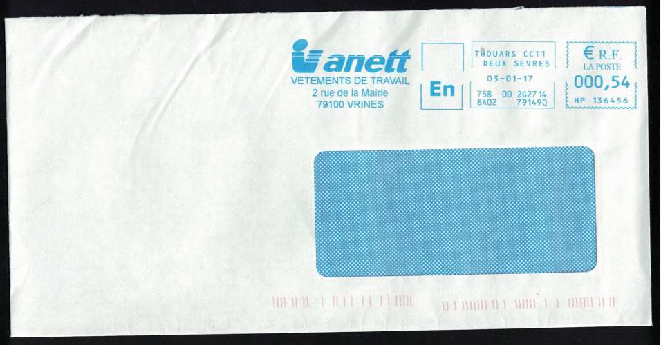 France EMA Empreinte Postmark ANETT Vêtements de Travail 79100 Vrines