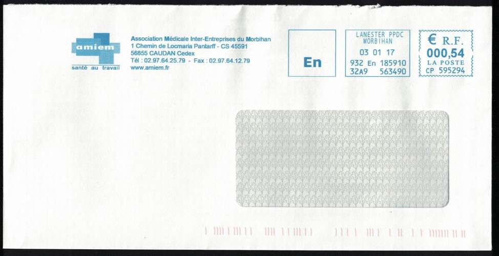 France EMA Empreinte Postmark AMIEM Morbihan 56 Caudan