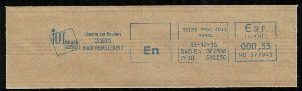 France EMA Empreinte Postmark IUT Reims Châlons Charleville 51 Reims