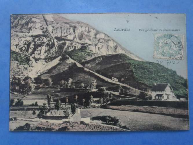 65-LOURDES vue générale du funiculaire , circulée en 1906