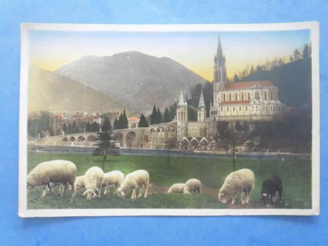 65-LOURDES la basilique , moutons , circulée en 1934 