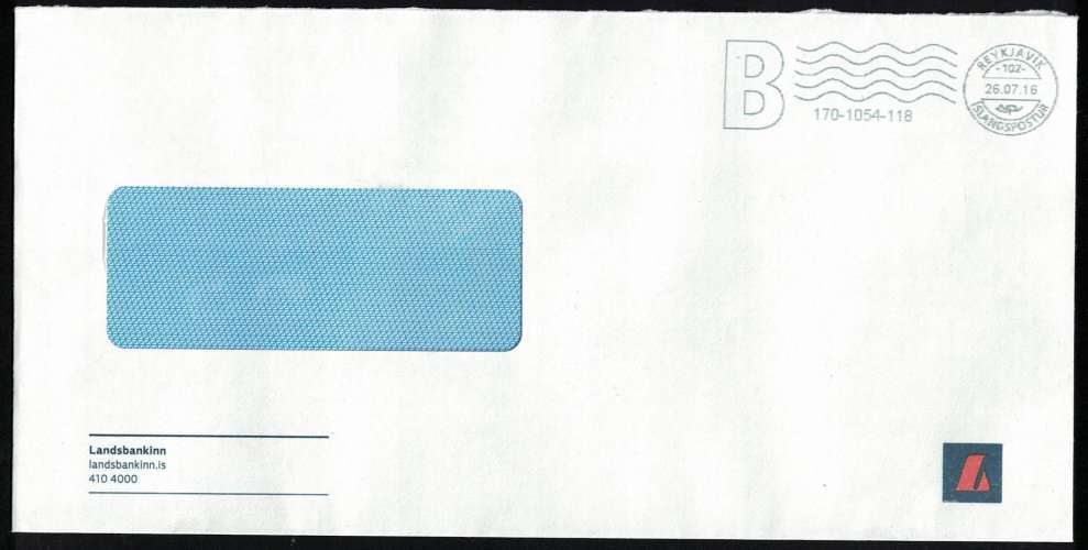 Islande Enveloppe EMA Empreinte Postmark Banque Bank Landsbankinn