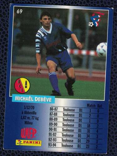 Panini Football Michaël Debève Milieu Lens 1995 Carte N° 69