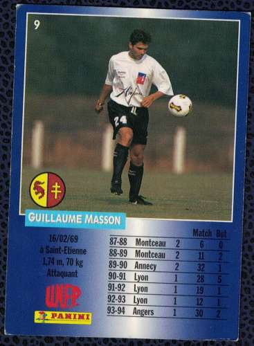 Panini Football Guillaume Masson Attaquant Metz 1995 Carte N° 9