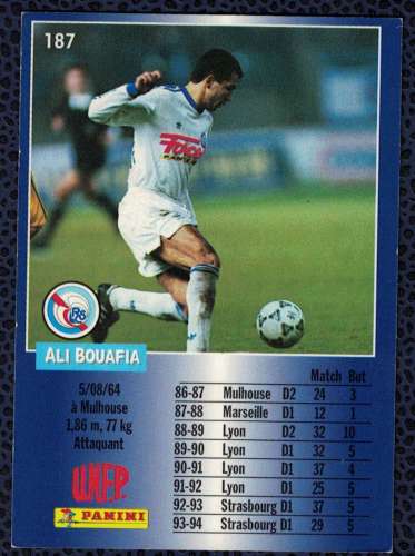 Panini Football Ali Bouafia Attaquant Strasbourg 1995 Carte N° 187