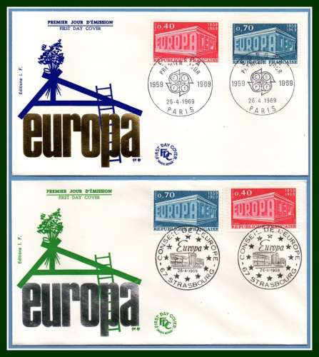 FDC 1598 1599 Europa Strasbourg + Paris 1969 (cote 5,80€) 