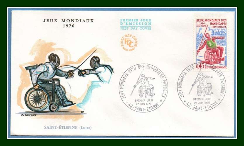 FDC 1649 Jeux mondiaux personnes handicapées Saint Etienne 1970 javelot