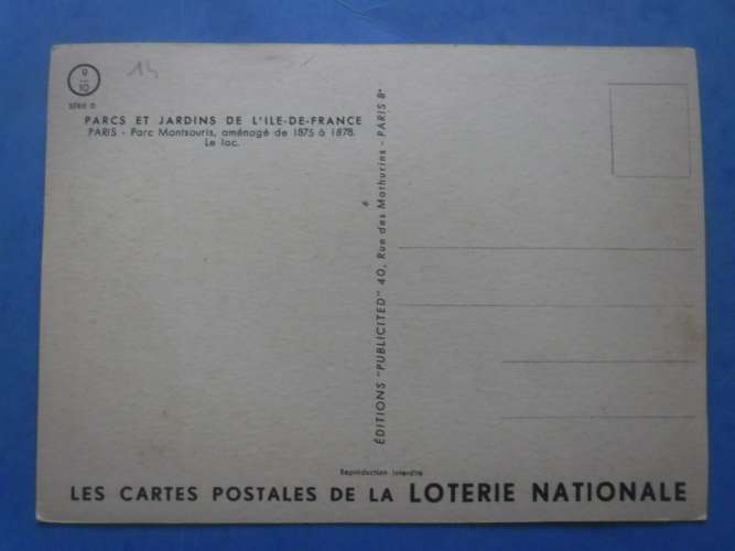 75-PARIS parc de Bagatelle , carte de la loterie nationale