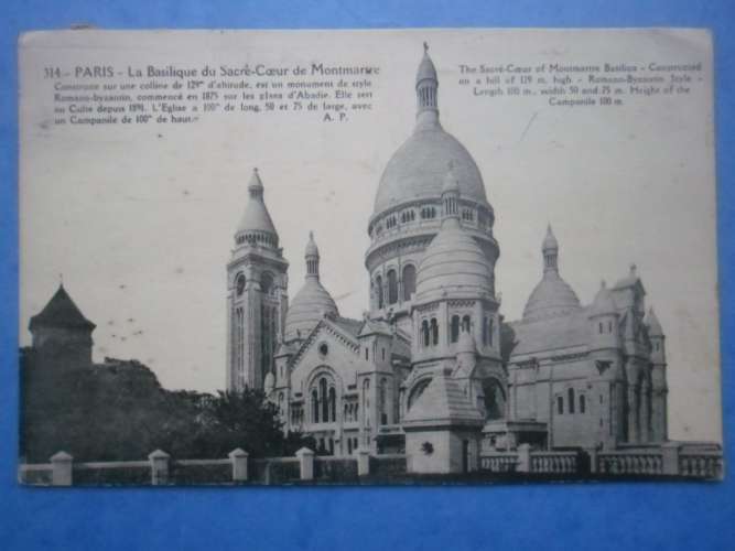 75-PARIS Sacré-Coeur de Montmartre , circulée , dos vert