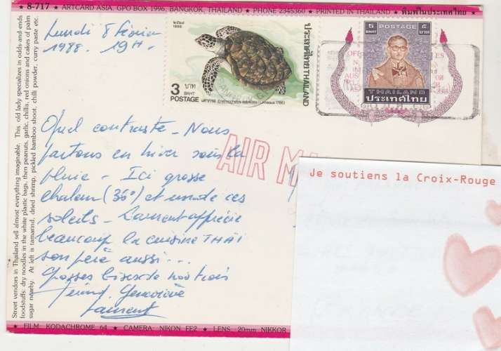 cpm Thaïlande  vendeurs de Rue Timbrée YT 1135 tortue 