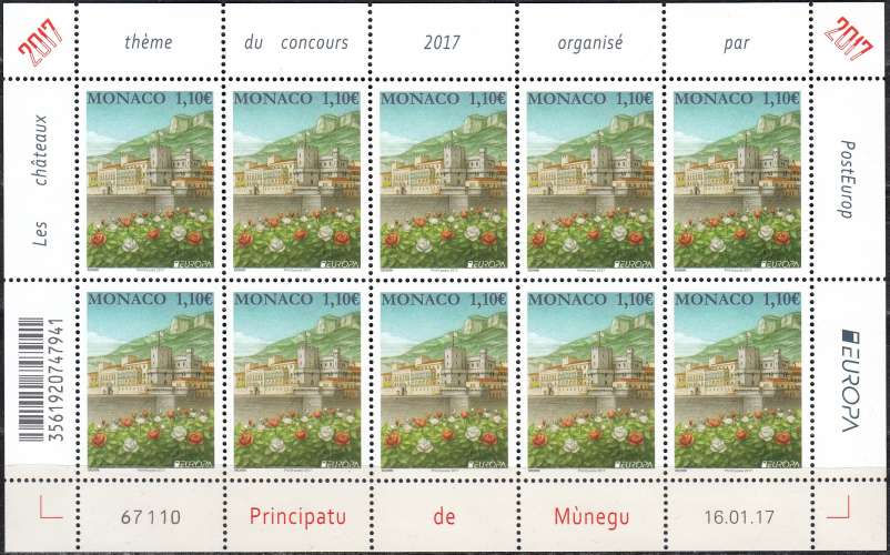 Monaco 2017 Feuille complet Europa CEPT Palais princier Neuf **