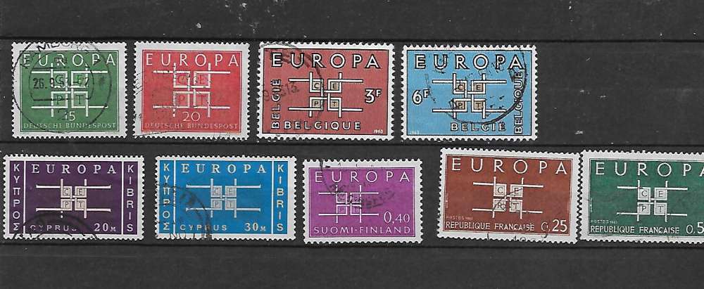 EUROPA 1963 9 valeurs oblitérés rond 