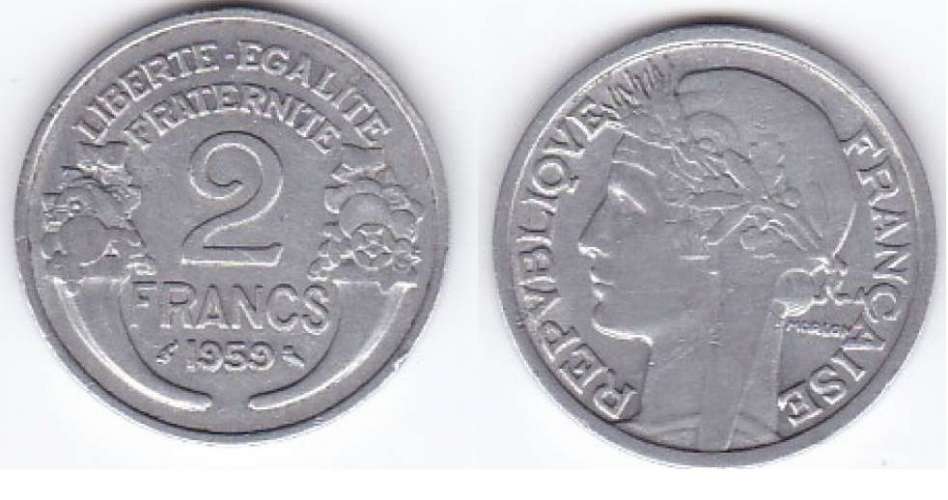 France  2 francs morlon aluminium (chouette)  année 1959