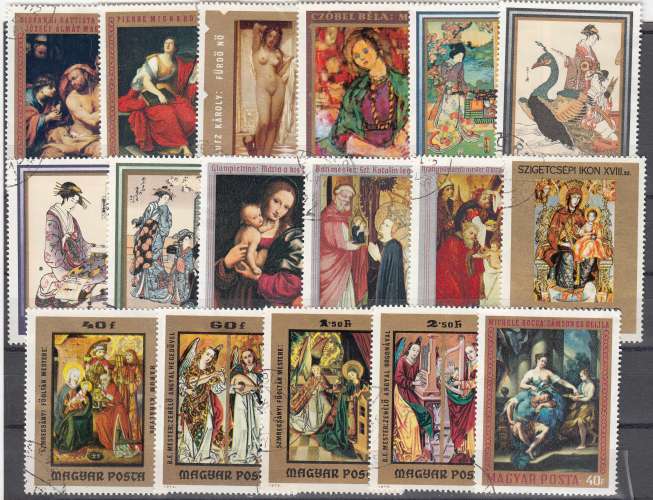 Hongrie  petit lot de 17 timbres oblitérés  peinture