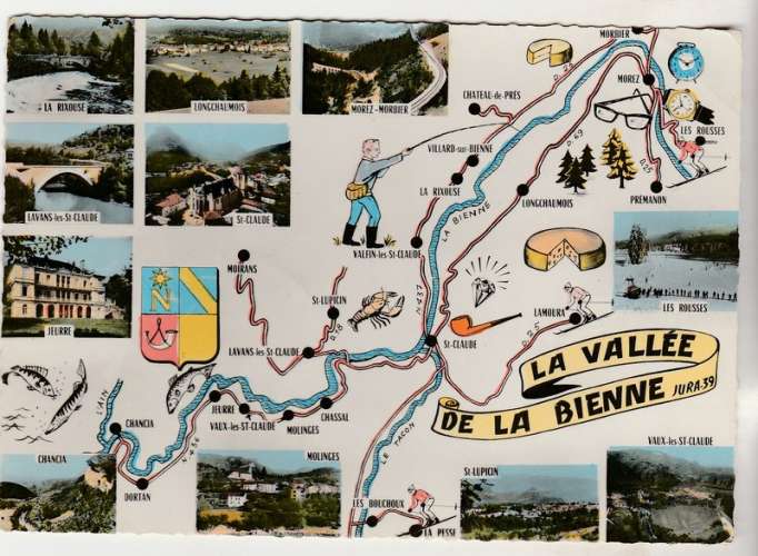 cpsm 39   La vallée de la Bienne carte géographique , blason 