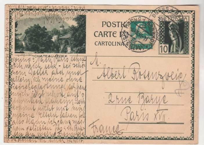 cp  Suisse entier postal Château d'Oex ( 1930 )