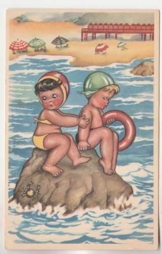 cpsm   fantaisie illustrée  Enfants au bord de mer