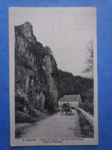 89-AVALLON route de Méluzien , circulée en 1930 , 2 scans