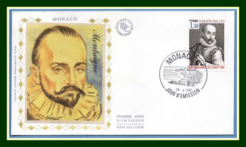 Monaco FDC soie N° 1227 Montaigne 1980 écrivain