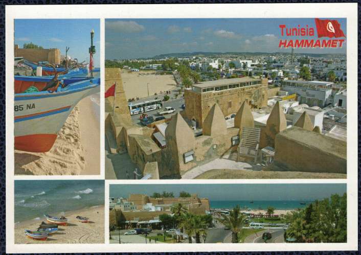 Tunisie Carte Postale Postcard 4 vues Hammamet Plage Bateaux Médina