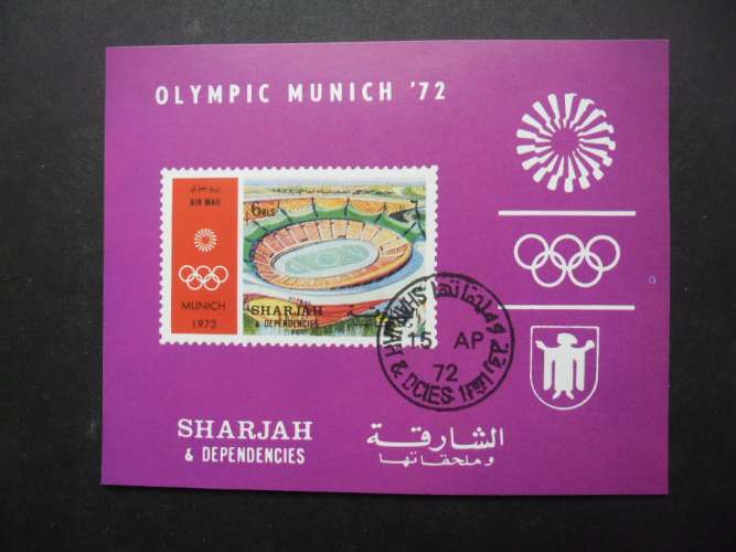 SHARJAH Bloc Jeux olympiques de Munich 1972 oblitéré