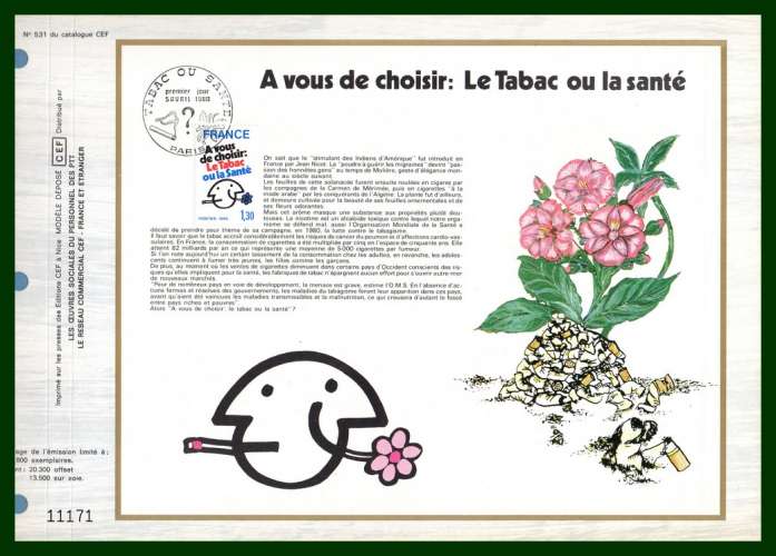 CEF N° 531 Yv. 2080 Tabac ou santé 1980