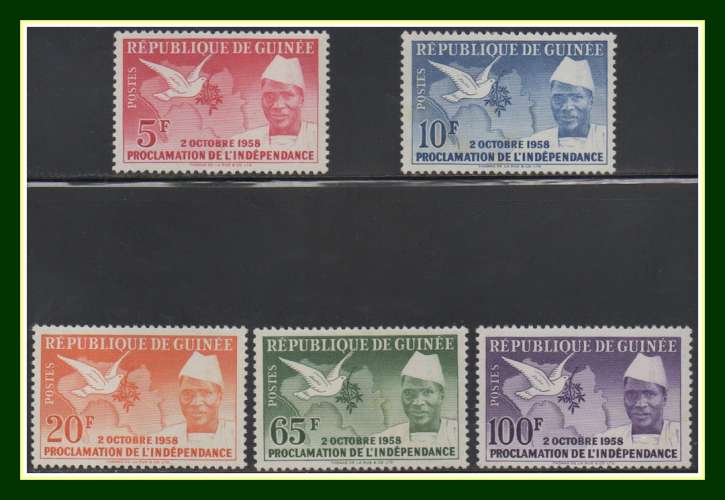 Guinée N° 3 à 7 ** complet Indépendance 1959 Colombe