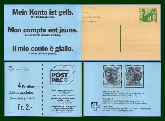 Suisse Carnet complet 4 Entiers Postal Chat 1991 **