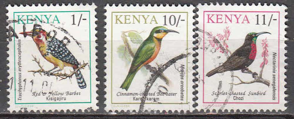 Kenya   3 timbres oiseaux  oblitérés