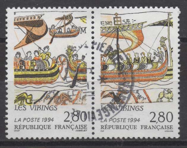 France 1994 - y & t : 2866 et 2867 - Tapisserie de Bayeux : Vikings