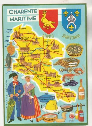 cpm Charente-Maritime  carte géographique (  blason  )  par Françoise Dague