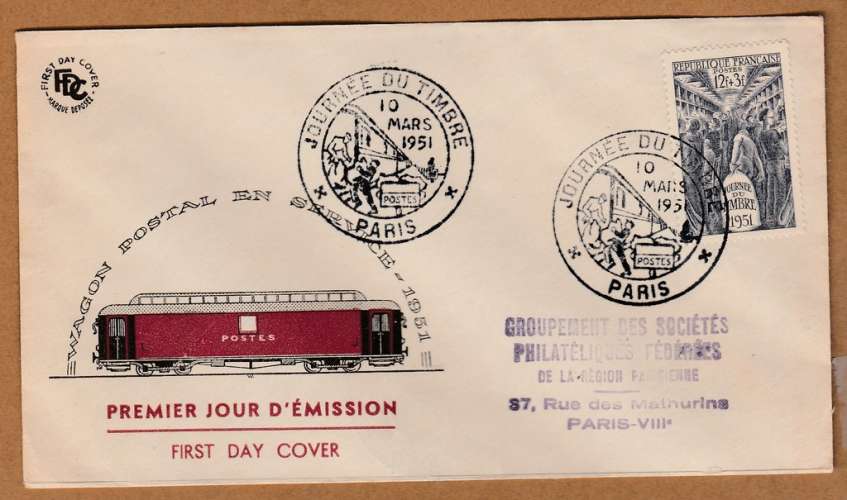 FDC Wagon Postal Journée du Timbre 1951