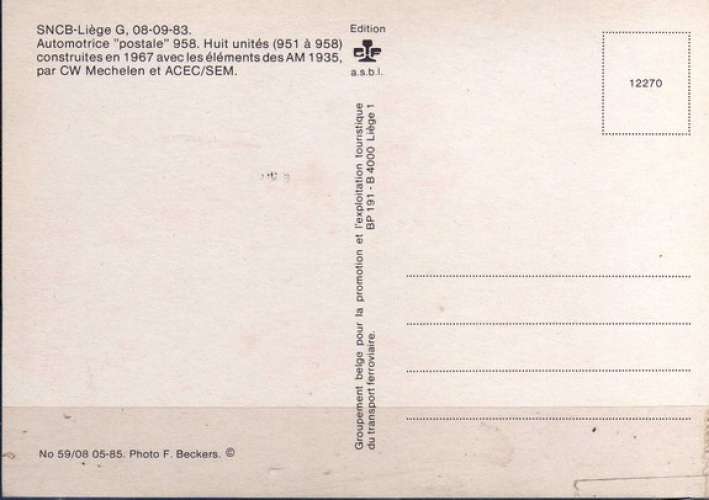 GBPET 12270 - Automotrice postale 958 - LIEGE - Belgique - SNCB