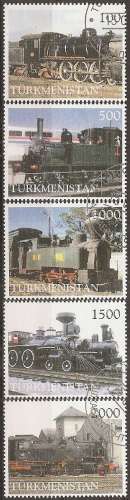  turkmenistan ... n° ?  5 timbres obliterés,trains ... 1998