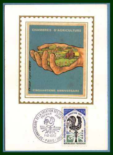 Carte Maximum soie Chambres d' Agriculture 1973 N° 1778 Coq