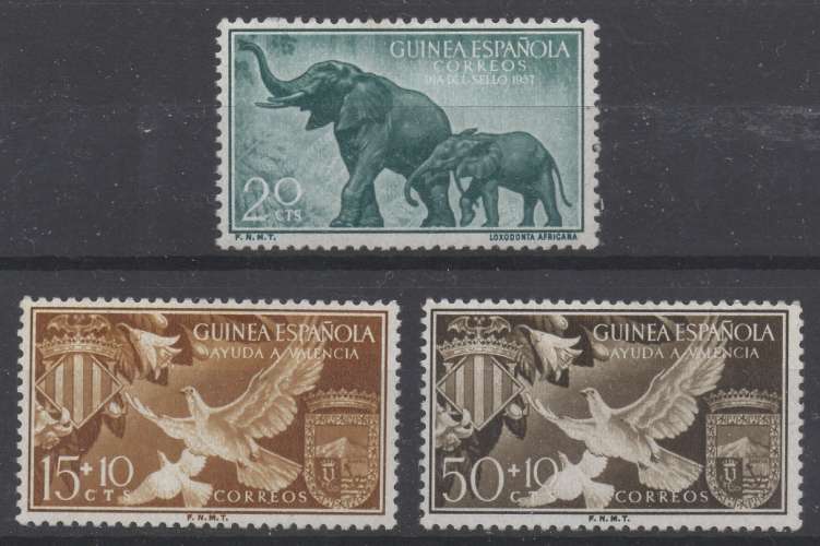 Guinée espagnole 1957 - Y & T : 0386 (N**) - Eléphants, oiseaux