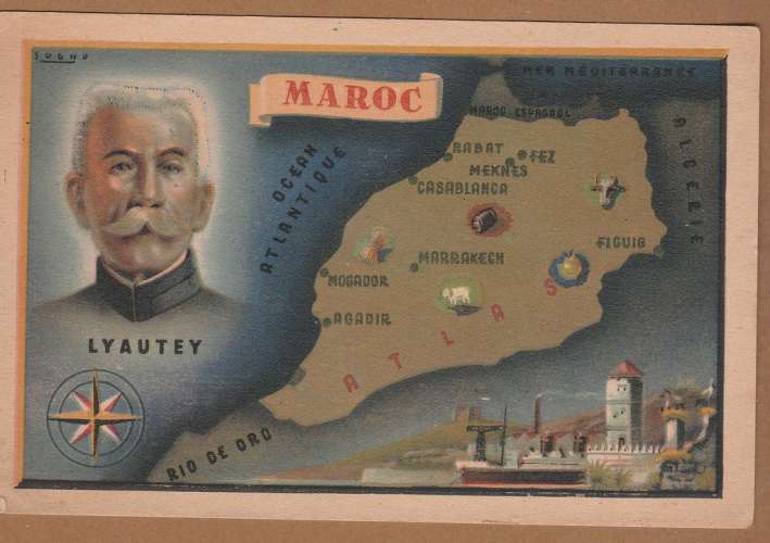 cpsm  Maroc  carte géographique portrait de Lyautey