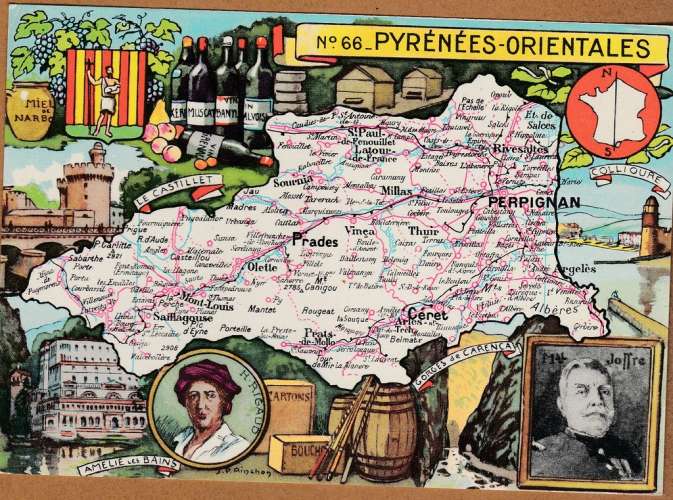 cpsm 66 Pyrénées-Orientales   Carte Géographique de Pinchon