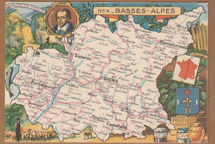 cpsm  04 Basses-Alpes   Carte Géographique de Pinchon