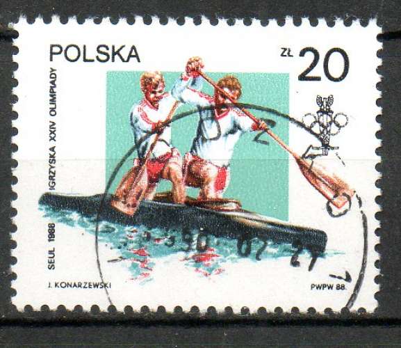 Pologne Yvert N°2958 Oblitéré 1988 Canoë