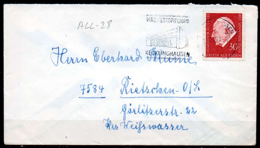 Allemagne RFA RECKLINGHAUSEN 1969 / Flamme illustree theatre / Pape JEAN XXIII