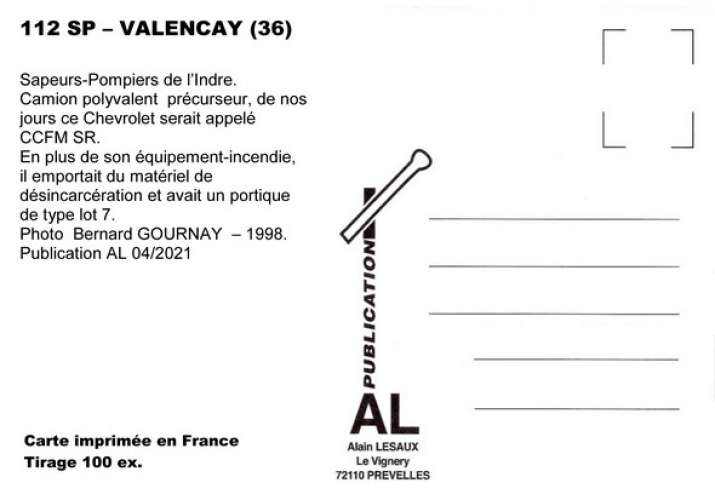 AL SP 112 - Camion Citerne Feu de forêt Moyen Secours Routier Chevrolet - VALENCAY - Indre